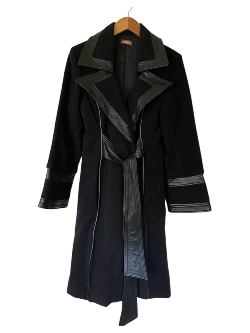 Rare Vintage Black LOTTA STENSSON Wool And Leather Trim Coat Size L